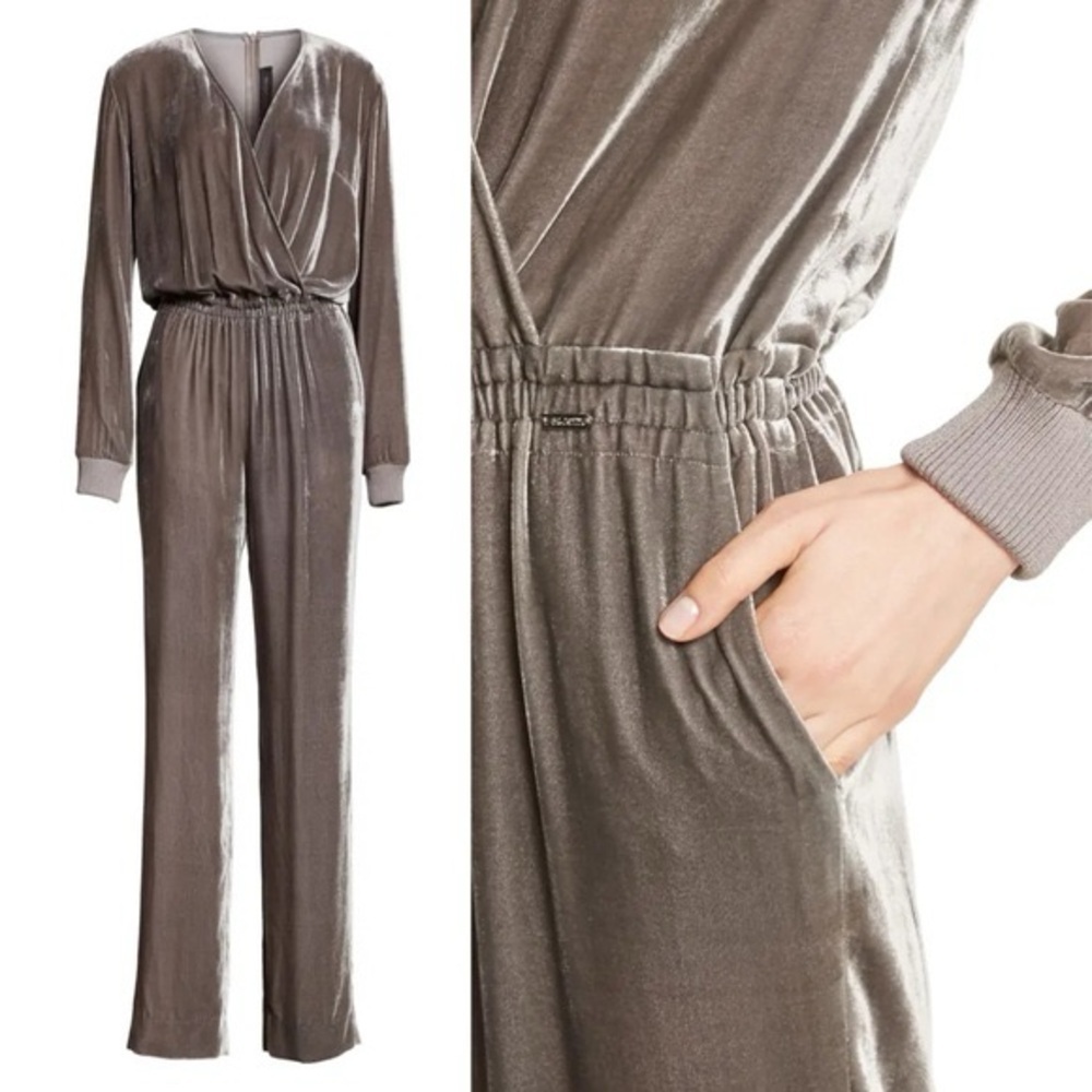 St John Silver Velvet Zip Closure Jumpsuit Size 12